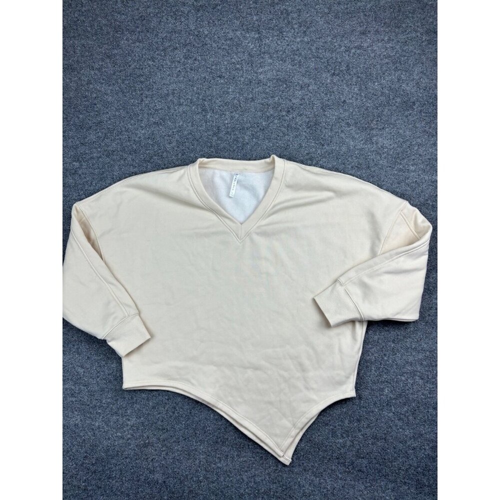 Fabletics Sweatshirt Women's XL Cream V Neck Long Sleeve Pullover Asymmetric Hem